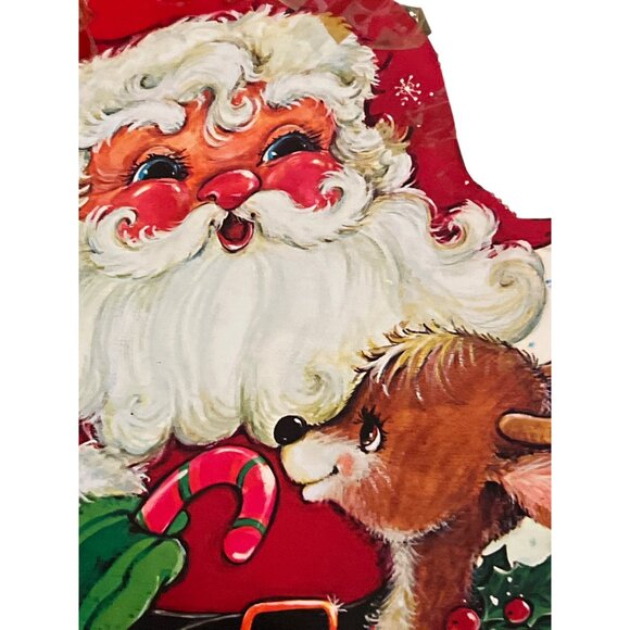 Vintage Christmas Santa Claus Reindeer Die Cut Cardboard Candy Cane USA 15" - Picture 2 of 4